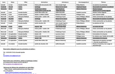 Calendrier des animations  de l'association Circea annnée 2024