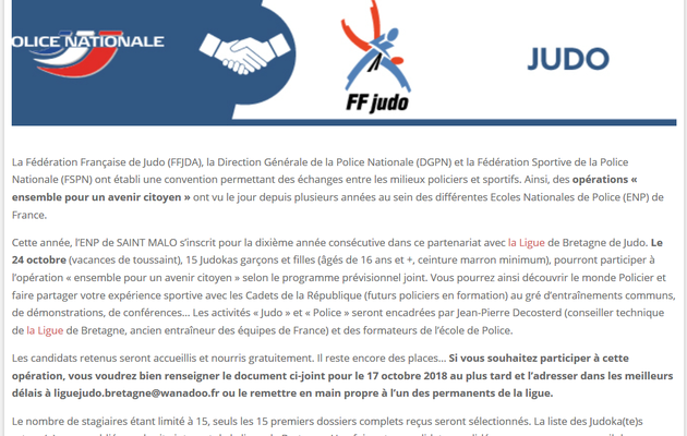 Partenariat Police naionale - FF Judo