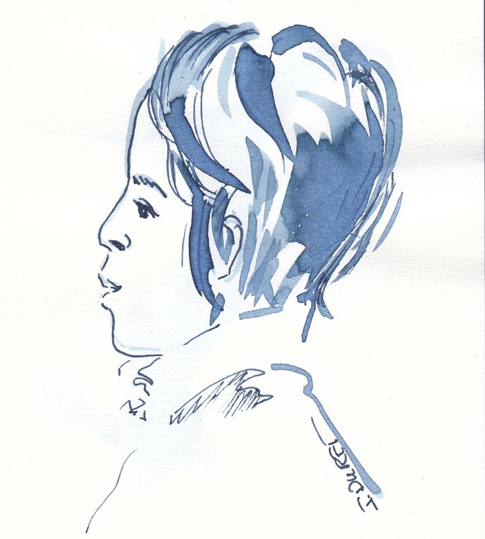 Portraits et sketches bleus