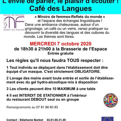 Café des langues de 18h30 à 21h00 mercredi 7 octobre 2020