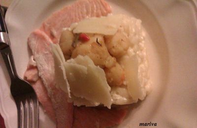 escalope de saumon et son risotto aux pétoncles