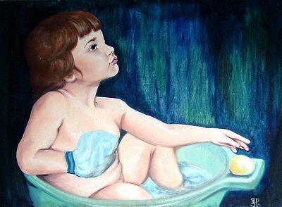 Eve au bain...Huile ancienne