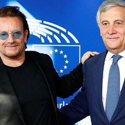 Bono et le président du Parlement européen Antonio Tajani -Bruxelle 10-10-2018