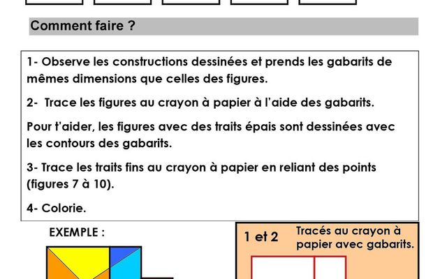 Mini fichier géométrie CE1, façon MHM :reproduction de figures à l'aide de gabarits