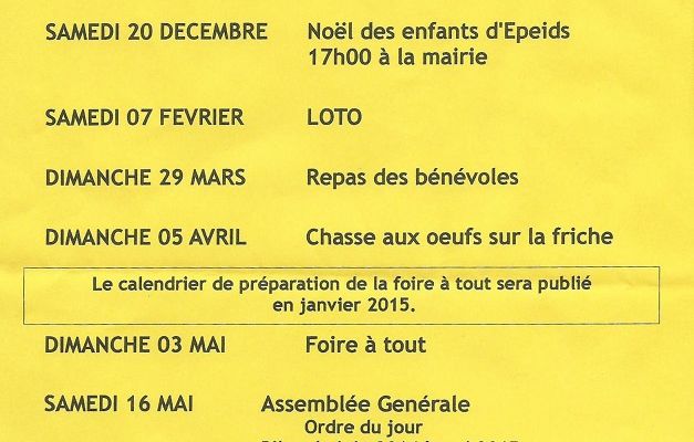 Calendrier 2014/2015 des Joyeux Epis