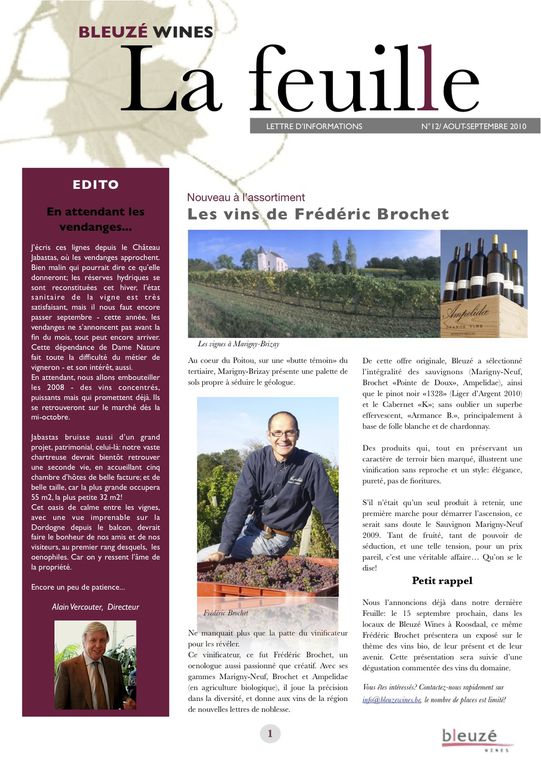 Edité chaque mois, La Feuille Bleuzé fait le point sur l'actualité marketing et le soutien promotionnel de Bleuzé Wines pour ses marques