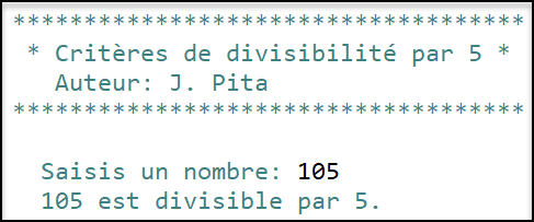 Ce que renvoie la Console Python pour le nombre 105