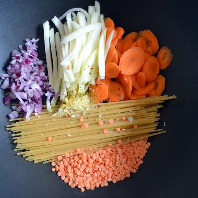 One pot pasta aux légumes d'hiver, ricotta et parmesan