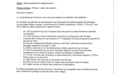 Demande à Mr le Maire de Débroussaillement réglementaire