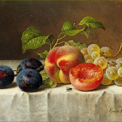 Fruits d'été par les peintres -  Emilie Preyer (1849-1930) pêches raisin et prunes