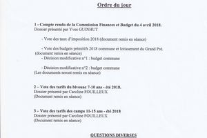 CHEMAZE: l'ordre du jour du prochain conseil municipal prévu le lundi 09 avril 2018