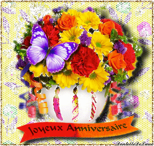 Gif Joyeux Anniversaire Scintillant Bouquet Fleurs Papillon 1 Les Gifs Animes De Dentelledelune