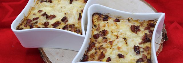 Gratin de tagliatelles de céleri aux lardons