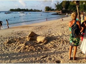 273 - Ile Maurice 21ème  mars 2016, J. Jhowry (Philippe) Le sculpteur sur sable de la plage de Péreybère photos en passant...