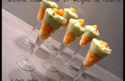 Verrine Mirepoix de carotte crème d'avocat et crabe