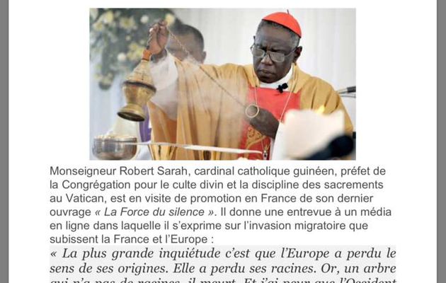Merci au cardinal africain S.E. Robert Sarah, de donner une belle leçon de survie aux Européens endormis