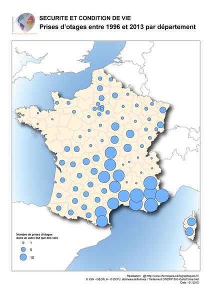 Carte de France par département des prises d'otages