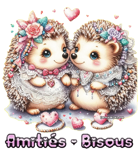 Amitiés - bisous - couple d'hérissons