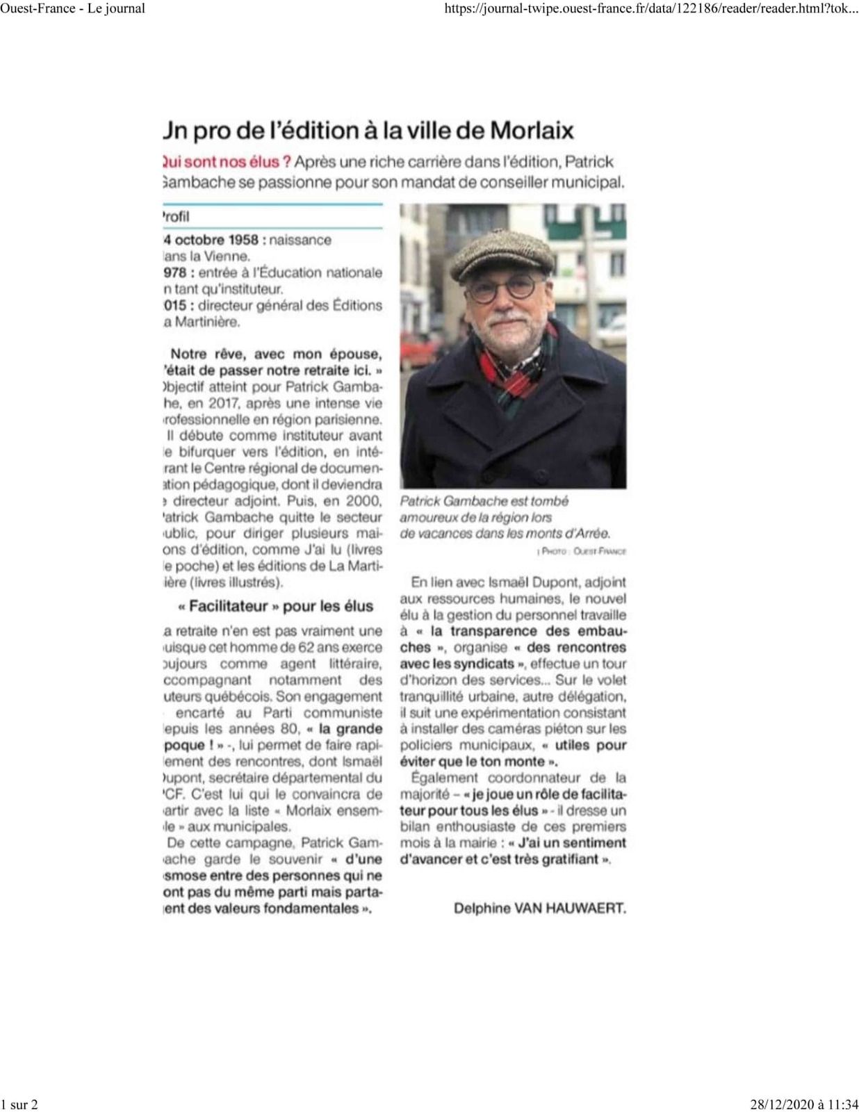Patrick Gambache Un Pro De L Edition A Morlaix Delphine Van Hauwaert Ouest France 28 Decembre 2020 Le Chiffon Rouge Pcf Morlaix Montroulez
