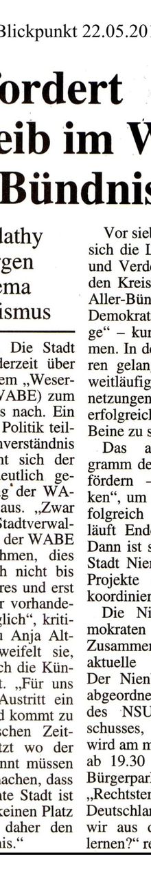 Blickpunkt 22.5.13 -- SPD will, dass Stadt Nienburg WABE weiter fördert