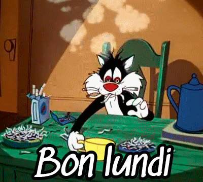 Bon Lundi - Chat - Sylvestre - Café - Cigarettes - Cartoon - Gif animé - Gratuit
