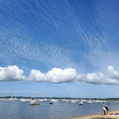 Ciel bleu et petit train de nuages, à la plage...