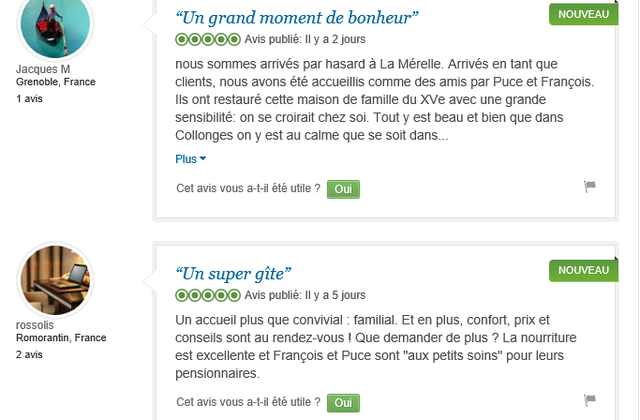 Les premiers avis sur Tripadvisor