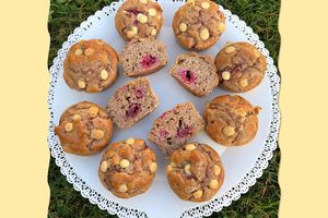 Muffins framboises et chocolat blanc sans sucre ni beurre