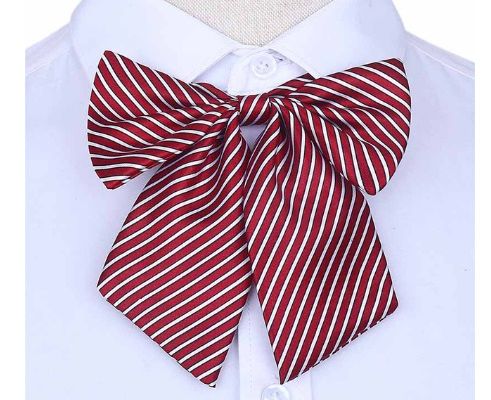 Lavaliere,noeud papillon femme noué,raye rouge blanc noir,12x17cm,mignon,polyester,tour de col ajustable,accessoire bijou costume femme,cravate ceremonie femme