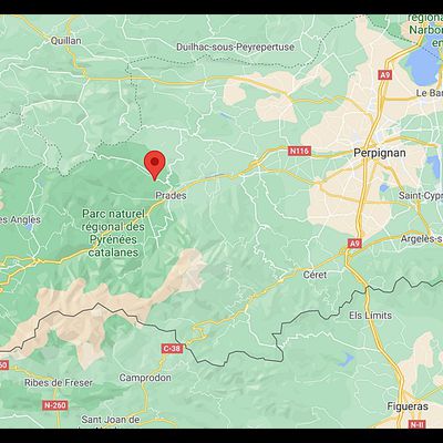 Pyrénées Orientales - Campôme - Position château Paracolls sur carte