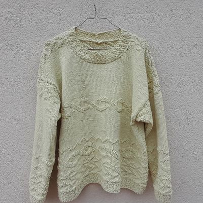 Pull femme ,coton jaune paille motif relief