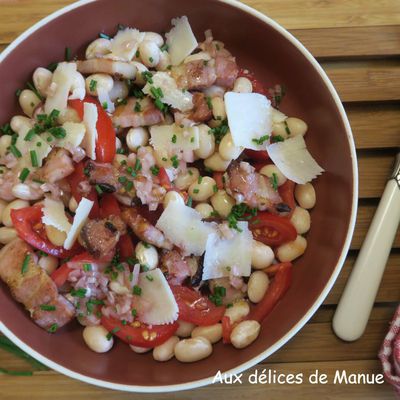 Salade de coco de Paimpol aux tomates, lardons et parmesan