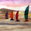 aquarelle: " Chars à voile en Baie de Somme"