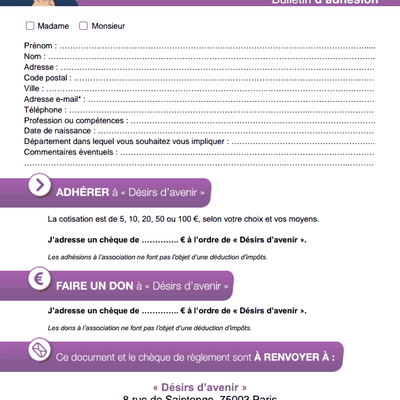 Bulletin d'adhésion Désirs d'avenir 2013