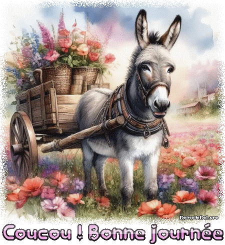 chariot de fleurs - petit âne - gif - coucou - bonne journée