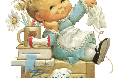 Bonjour - Enfant - Fille - Crayons - Papier - Gif scintillant - Gratuit