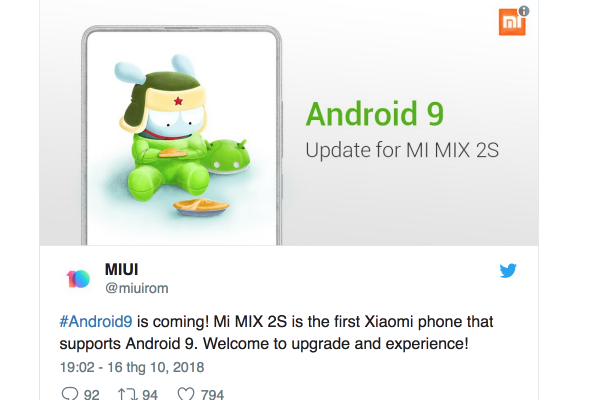 Xiaomi Mi Mix 2S lên Android 9 Pie đầu tiên của hãng Xiaomi