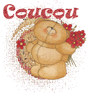 Coucou - Ourson - Fleurs - Gif scintillant - Gratuit