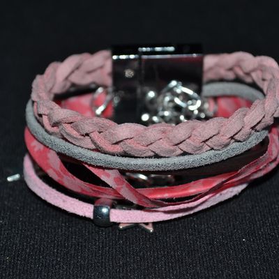 Bracelet hispanema multirangs - Rose pourpre