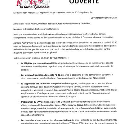 Lettre ouverte à Monsieur Hervé ARNAL (DRH et DG par Intérim de Darty Grand Est) du 3 janvier 2020