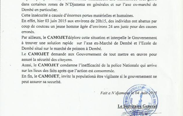 Tchad: le CAMOJET dénonce l'inéfficacité de la police