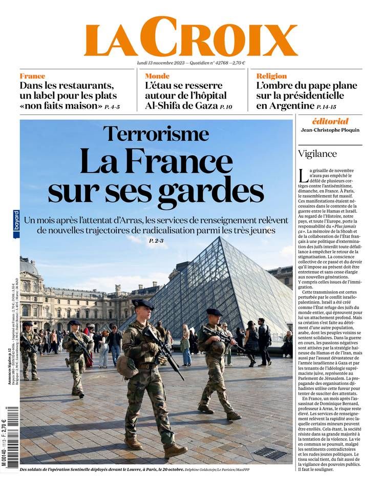La une des quotidiens nationaux ce lundi 13 novembre 2023.