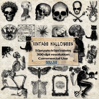 Vintage Halloween Kit scrapbooking - 70 Cliparts Resolution 300 dpi - Commercial Use