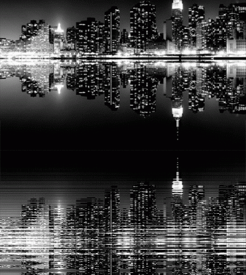 Ville - New-York - Nuit - Lune - Lumières - Gif animé - Reflet - Gratuit 