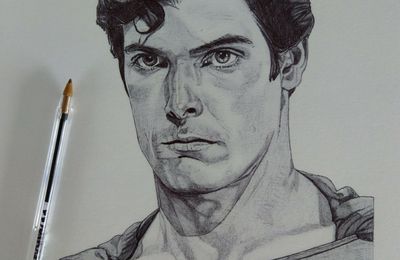 Superman - Christopher Reeve -  Drawing done with black ballpoint pen on a4 canson paper