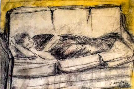 " El. sillón" lápiz conté, pastel ,carboncillo/ papel 50x29 cm