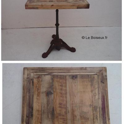 Table bistrot artisanale, bois récupéré, 60 x 60 cm