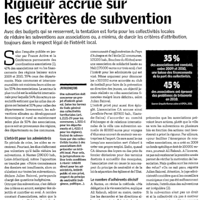 Associations - Rigueur accrue sur les critères de subvention