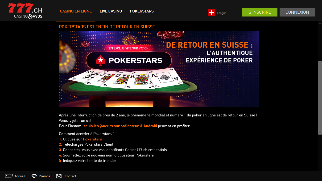 Poker en ligne en Suisse : c'est parti pour PokerStars sur Casino 777