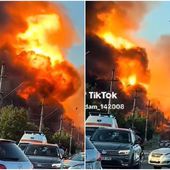Momentul exploziei de la Crevedia, filmat de șoferi. Imagini cu incendiul puternic de la stația GPL | VIDEO